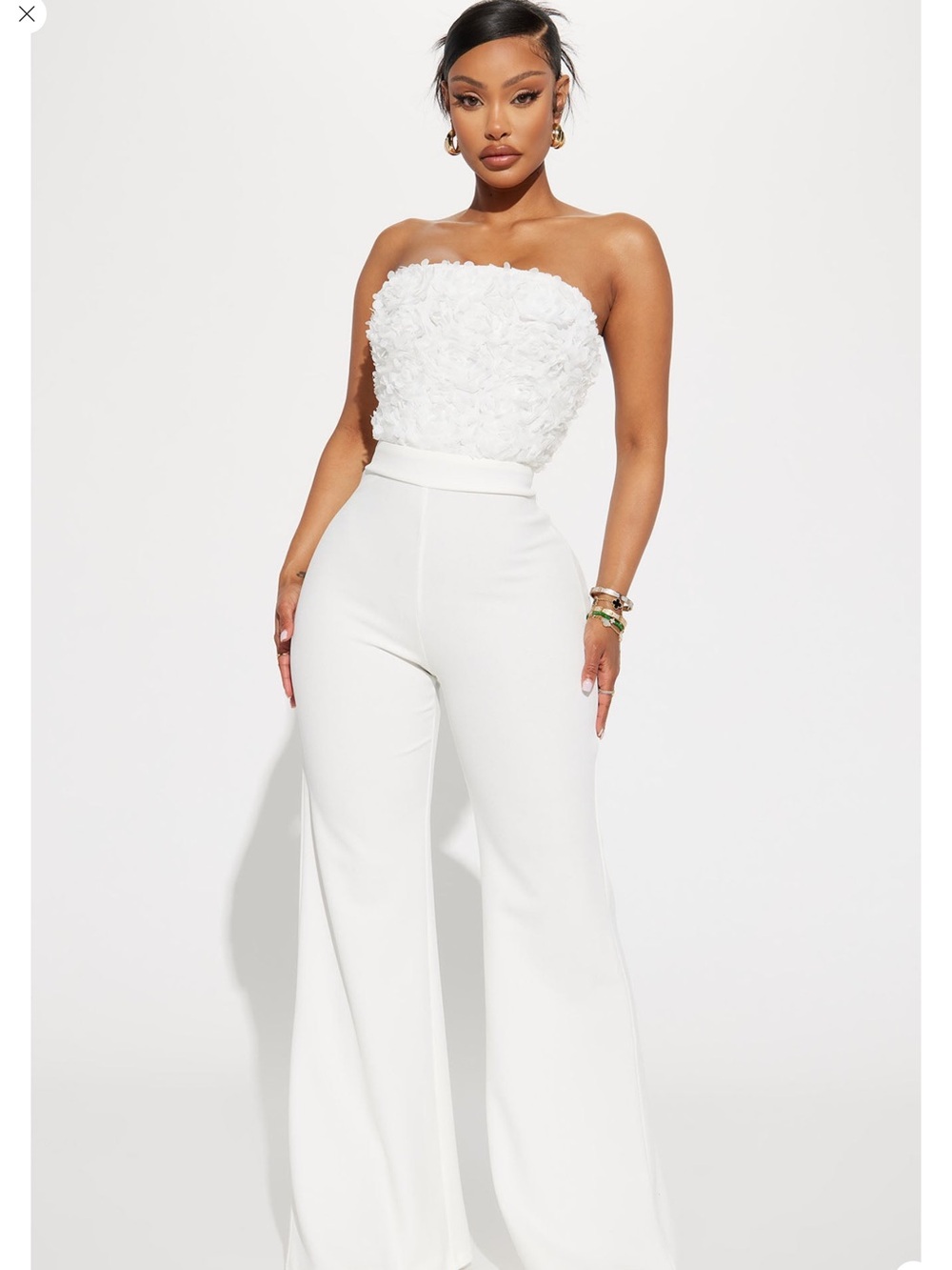 Fashion Nova White Strapless Wide-Leg Jumpsuit